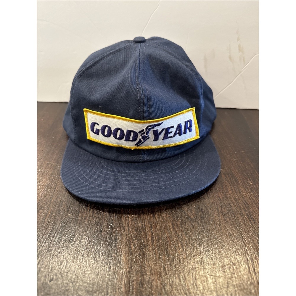 Vintage Goodyear Hat Racing Tires 80s Trucker Navy Blue Cap w/ Patch, Swingster